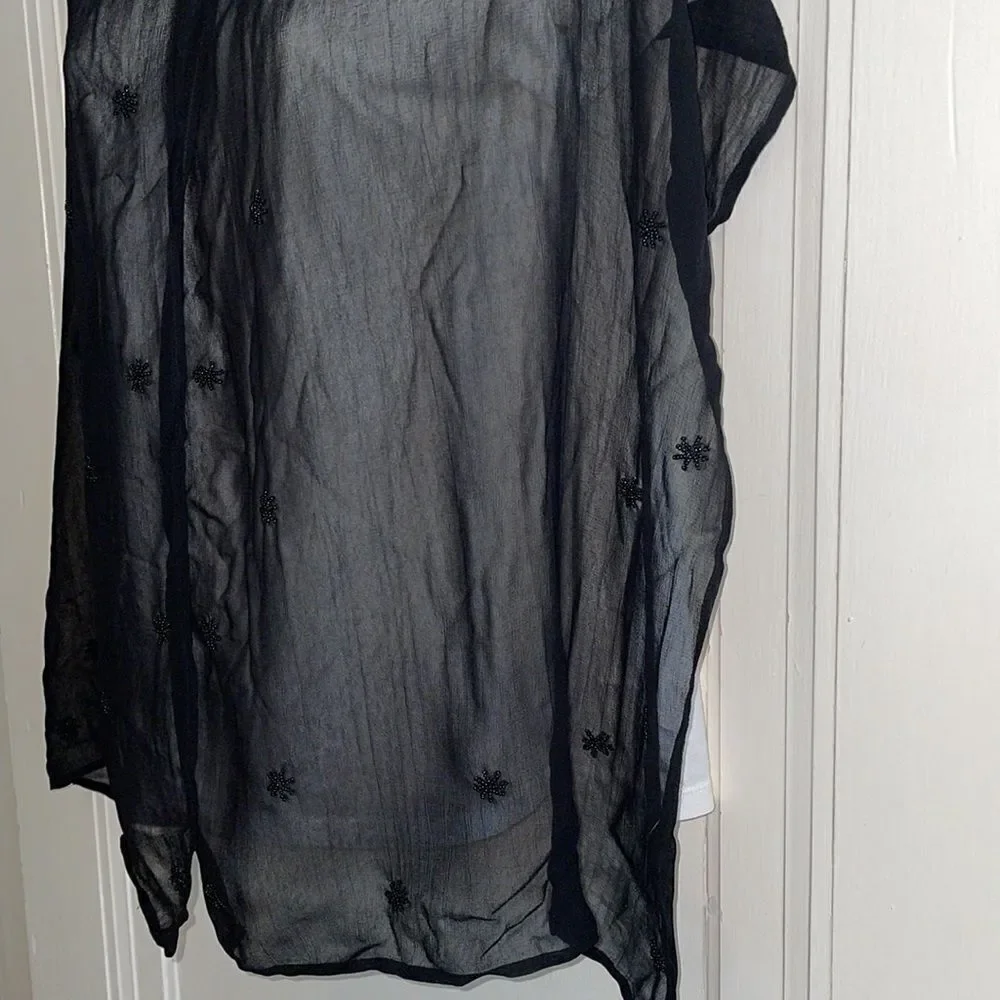 Black chiffon polyester‎ shawl/wrap with black beads